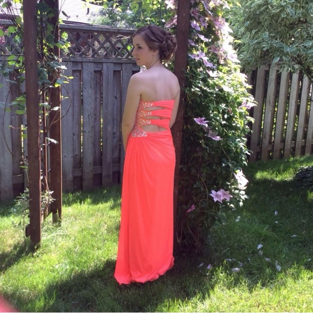 Vibrant Coral Backless Prom Dress